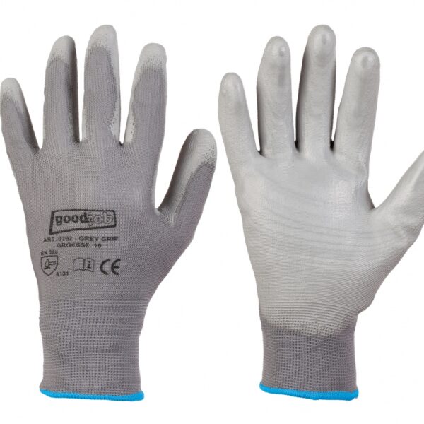 Goodjob 0702 Grey Grip PU-coated fine knit safety gloves - 6-11