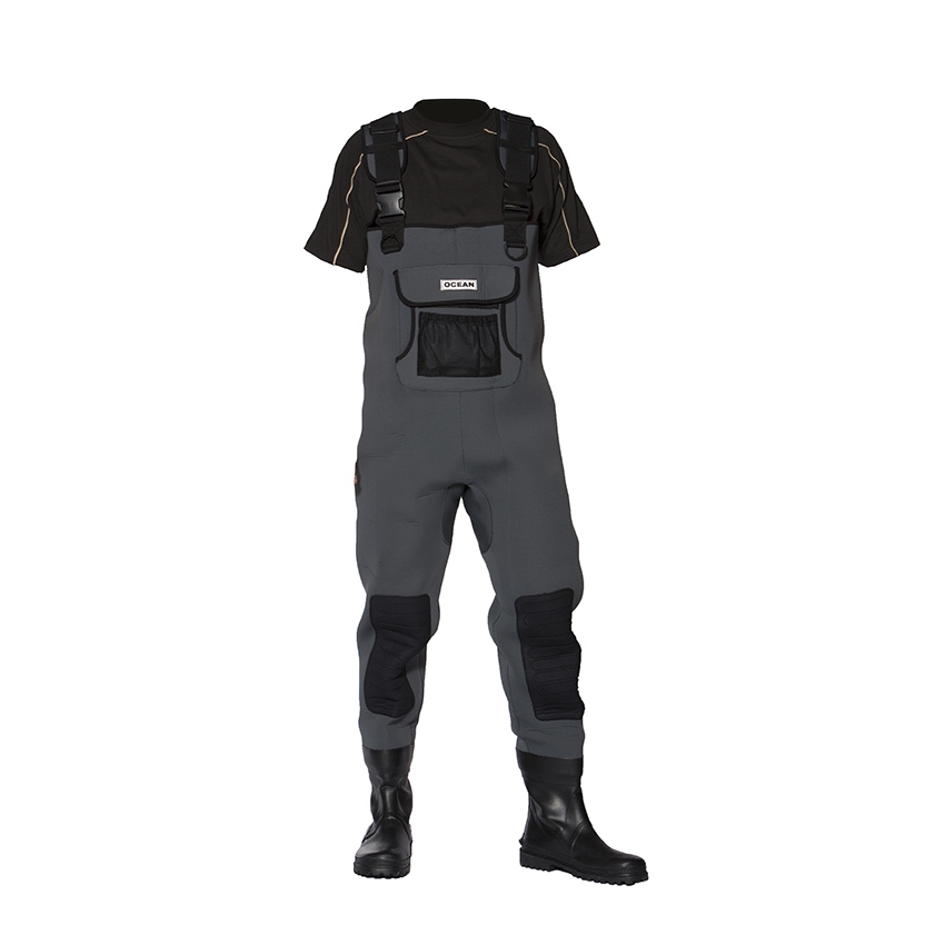 Breathable 5mm neoprene chest waders for fishing grey 38-47 Ocean