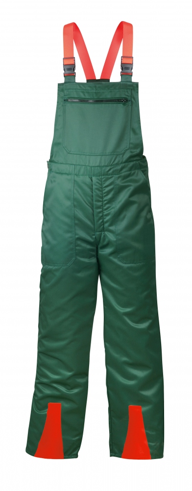F-22772 FICHTE bib & brace trousers with saw protection green/orange