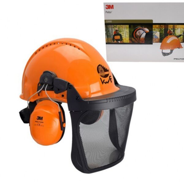 3M G3000 Forestry safety helmet 3MO315B with ear muffs & visor orange