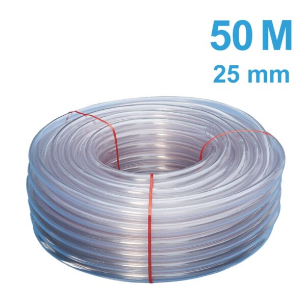 Food-safe PVC hose for laboratory & flow-control, clear Ø 25mm, 50m