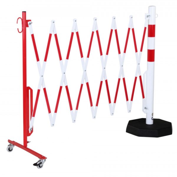 CRASH STOP 70-75 Expandng barrier castors-plate, red-white, 3.6 m