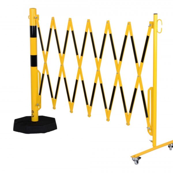 CRASH STOP 70-85 Expandng barrier castors-plate, yellow-black, 3.6 m