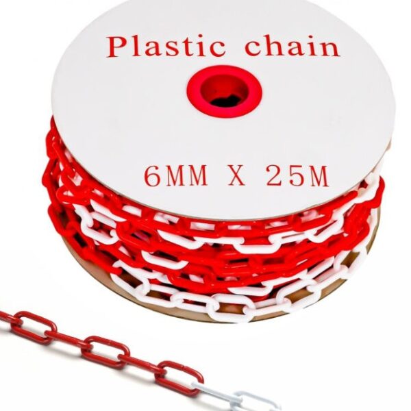 Plastic barrier chain rollable for delineator post cones red/white 25m