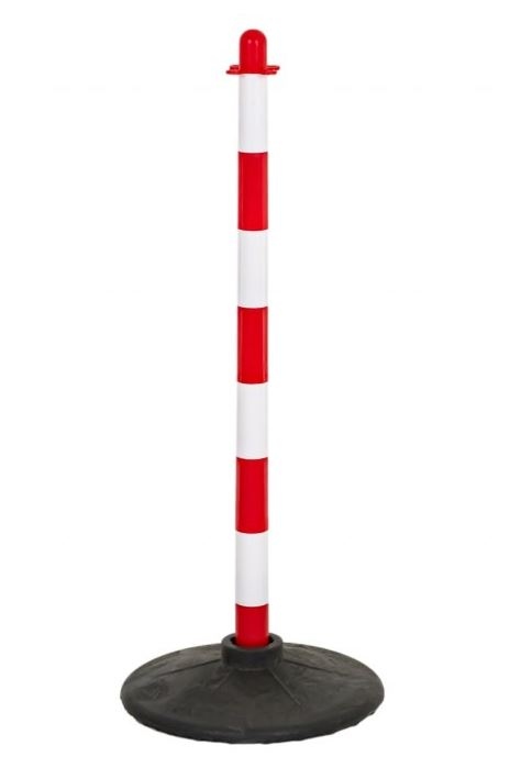 Traffic barrier post with stable rubber base plastic red/white