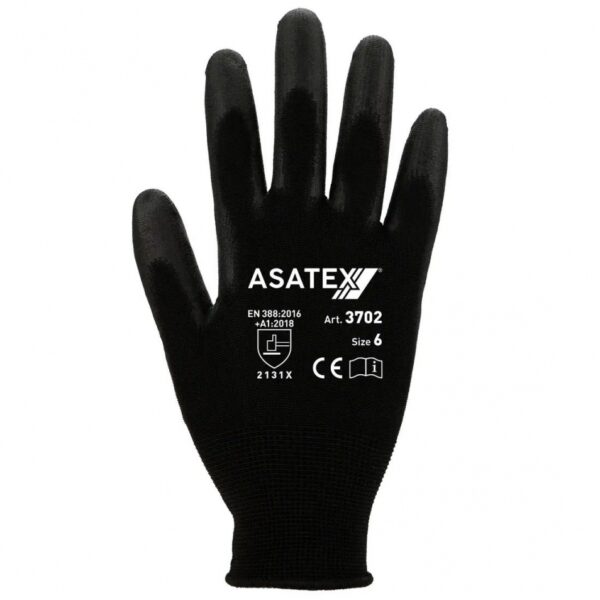 Asatex 3702 PU-coated fine knit safety gloves black 6-11