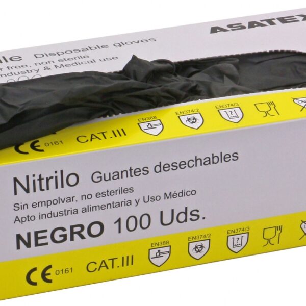 Asatex Box of 100 nitrile protection gloves, powder free black