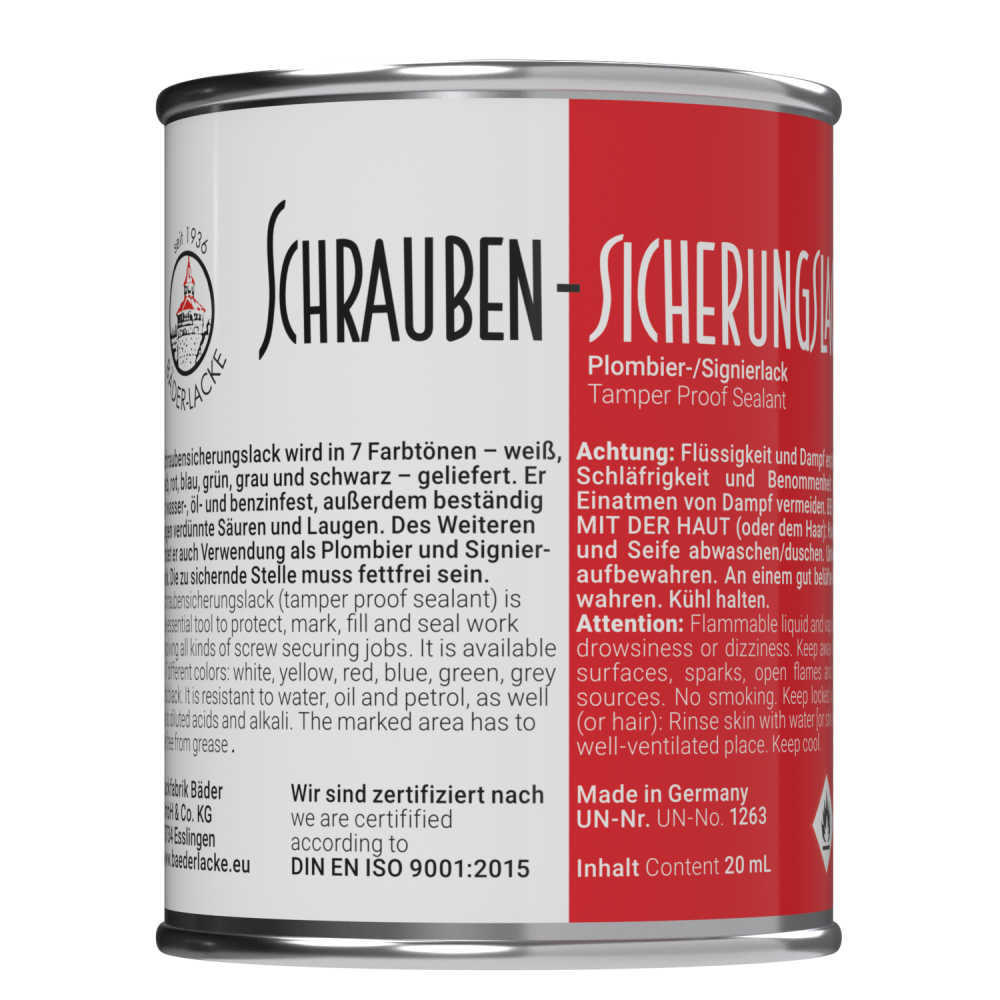 Bäder torque seal tamper-proof paint in 1 Liter can