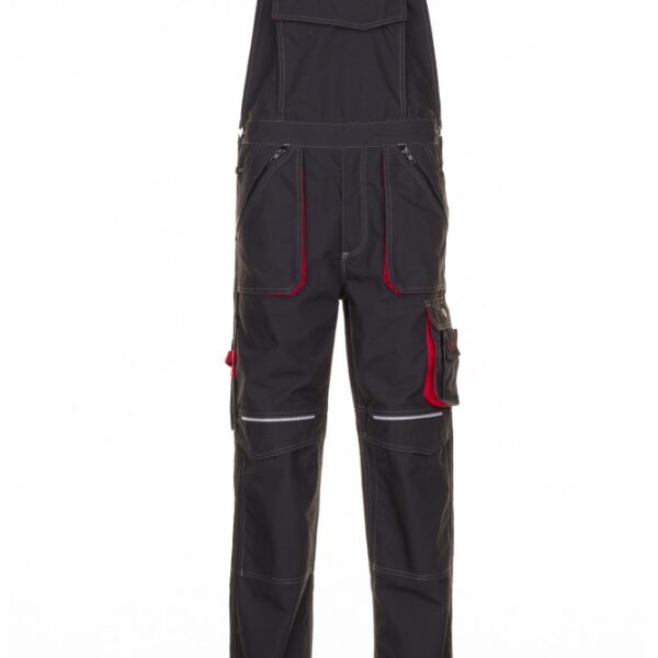 Planam 2830 Basalt Dungarees anthracite/red