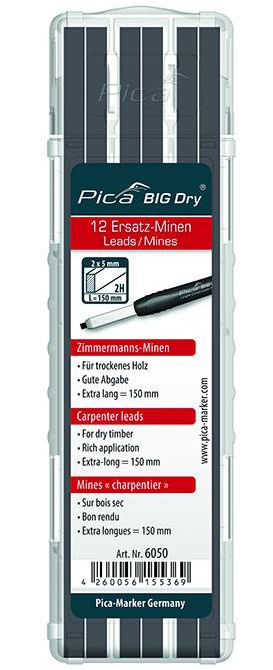 Pica BIG Dry 6050 Set of 12 leads carpenter 2H