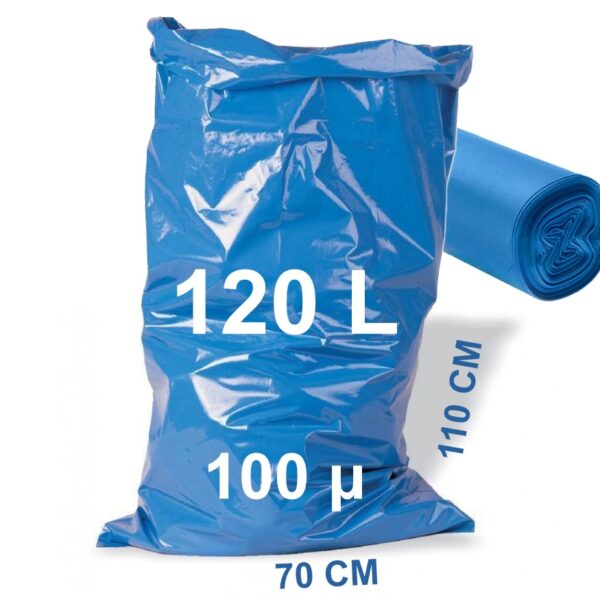 Blue LDPE rubbish bags Premium 120L, 100μ, roll with 20 bin liners