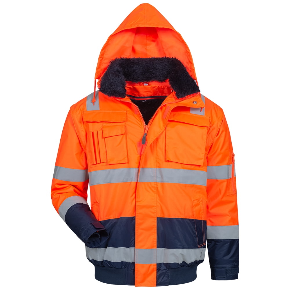 Hi Vis Bomber Jacket 4-in-1 waterproof orange/navy S-4XL, Elysee 23459