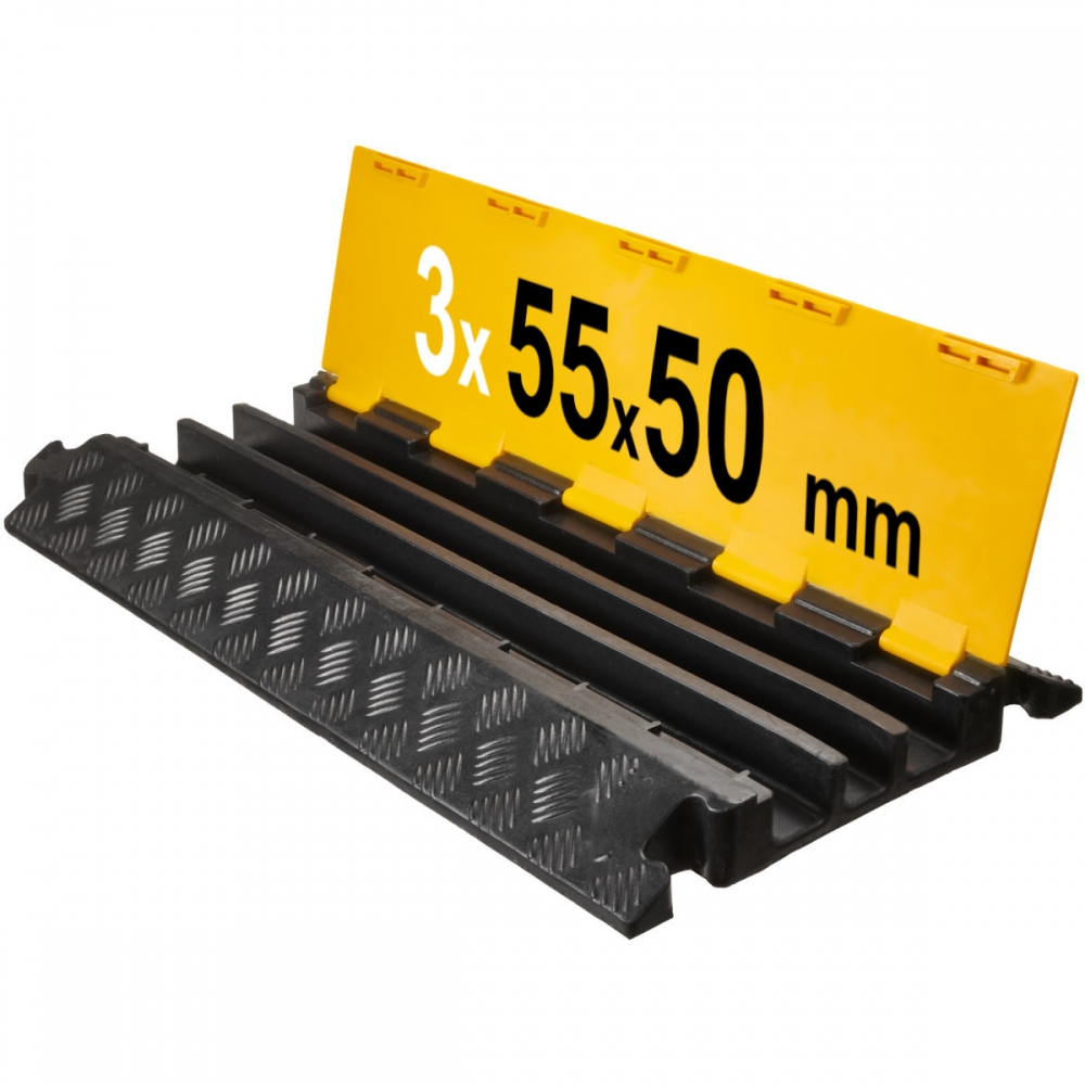 Heavy Duty Cable Protector Ramp 3 channels rubber/PE 90x50x7cm, 15t