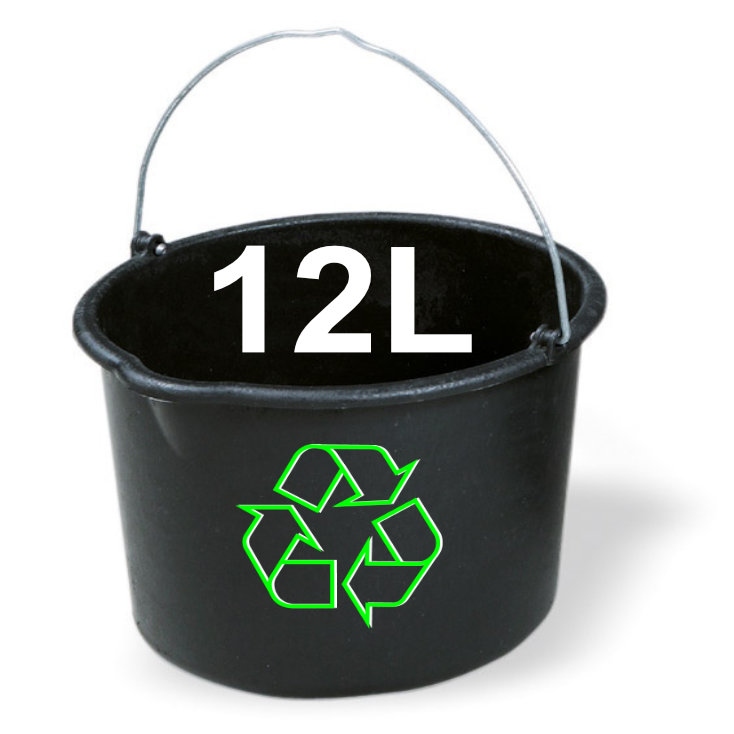 Construction bucket made of black PE with metal insert handle 12L