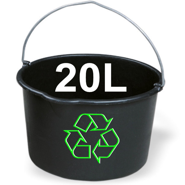 Construction bucket made of black PE with metal insert handle 20L