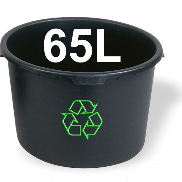 Mortar container round made of recyclable plastic black 65L