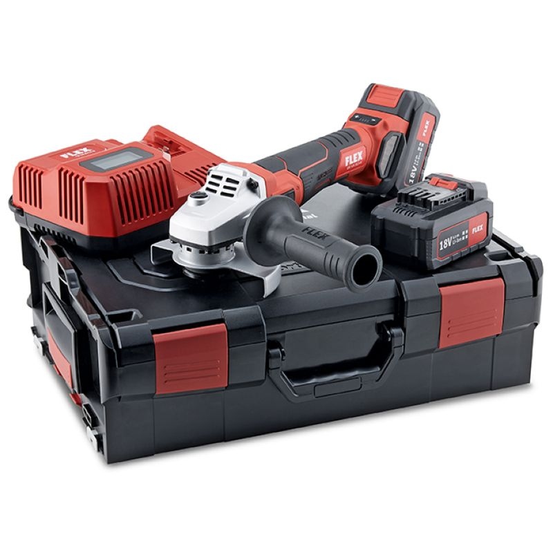 Flex 499.323 18V cordless angle grinder w. charger 2 batteries L-BOXX