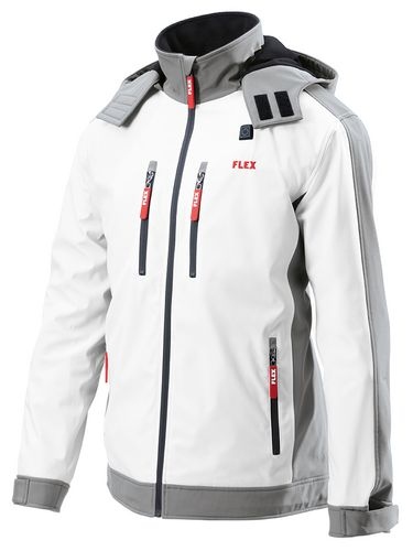 Flex TJ Men's battery-powered heating softshell jacket white 10.8/18V