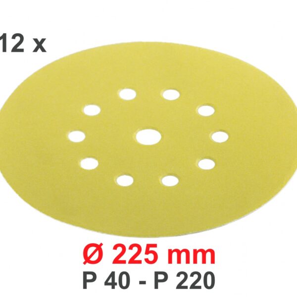 Flex Hook-and-Loop Sandpaper 11-holes, Ø 225mm, P 40-220, 12 pcs
