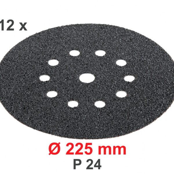 Flex 531.542 Hook-and-Loop Sandpaper 11-holes, Ø 225mm, P 24, 12 pcs