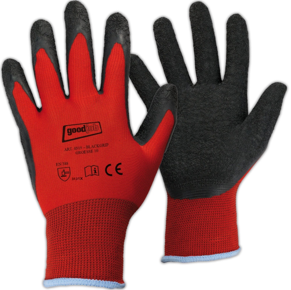 Goodjob 0519 Black Grip Latex-coated Safety Gloves red/black 7-11