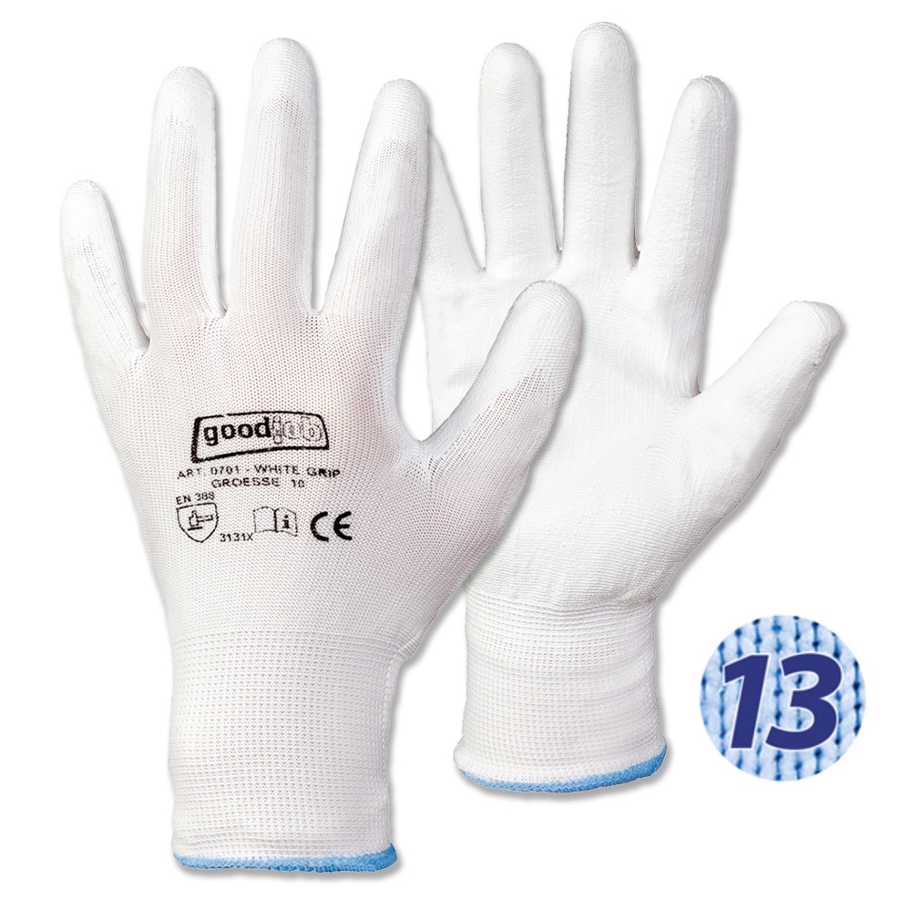 Goodjob White Grip 0701 PU-coated fine knit protective gloves 6-11