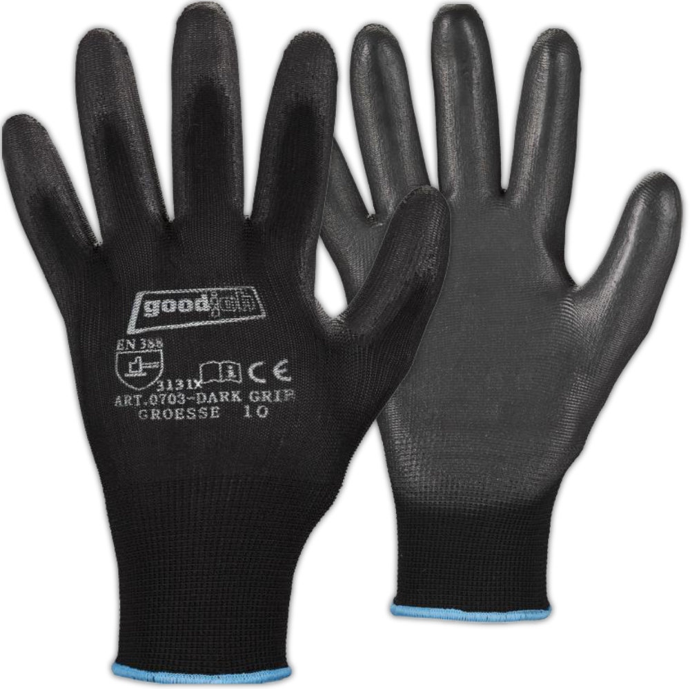 Goodjob 0703 DARK GRIP PU-coated Assembly Work Gloves black 6-11