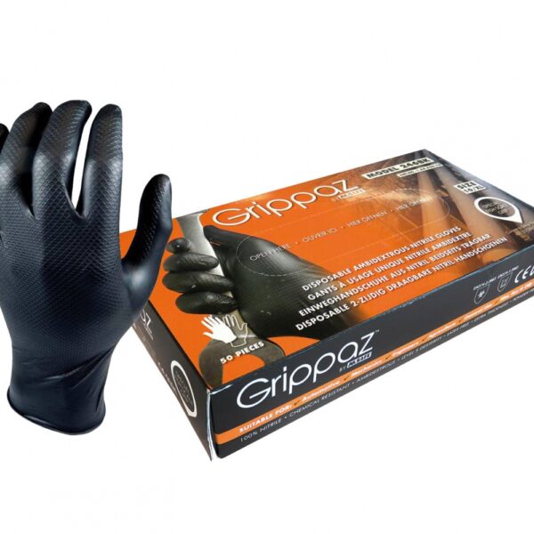 Grippaz Box of 50 nitrile protection gloves powder-free black cat 3