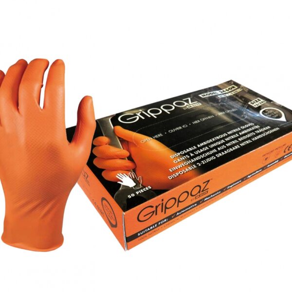 Grippaz Box of 50 nitrile protection gloves powder-free orange cat 3