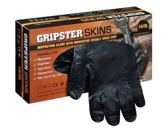 GRIPSTER Skins Box of 50 nitrile protection gloves, powder free black