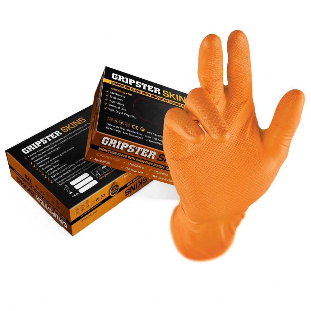GRIPSTER Skins Box of 50 nitrile protection gloves, powder free orange