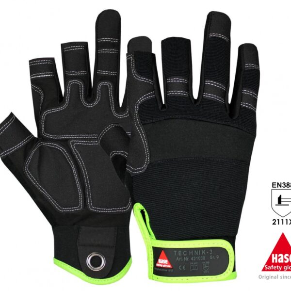 Hase TECHNIK-3 Mechanics safety gloves with 3 free fingers