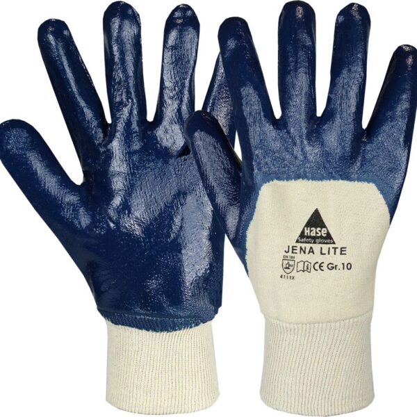 Hase Jena Lite Cotton work gloves with 3/4 nitrile coating