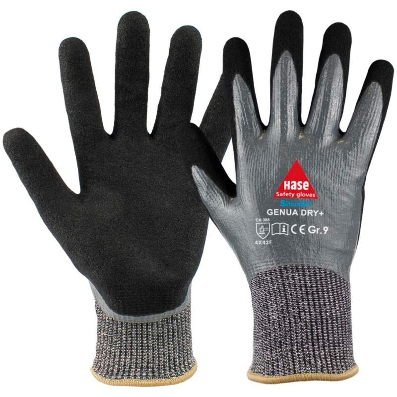 Hase Genua Dry+ assembly gloves cut resistant with nitrile grey black