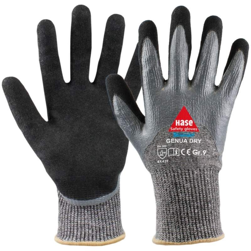 Hase Genua Dry Assembly gloves cut resistant 3/4 nitrile grey black