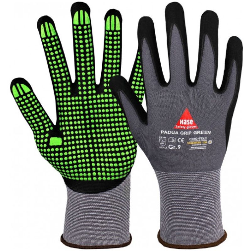 Hase Padua Grip Green Assembly gloves with nitrile coating/knobs