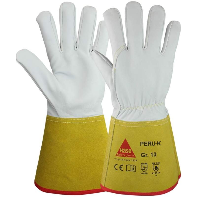 Hase Peru K Sheepnappa leather welding gloves with kevlar white yellow