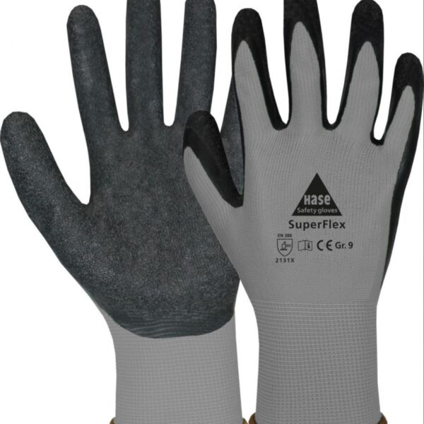 Hase Superflex Protective Assembly gloves latex coated grey 6-11
