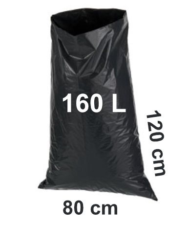 Black rubbish bin bags 160L - 80x120cm, 100μ,  20 pcs