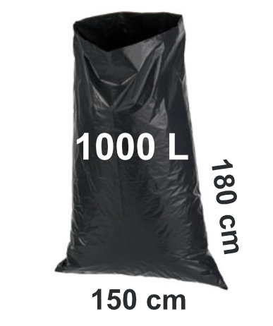 Black Waste Disposal Bags 1000L - 150x180cm, 120μ, 10 Stk, 8498