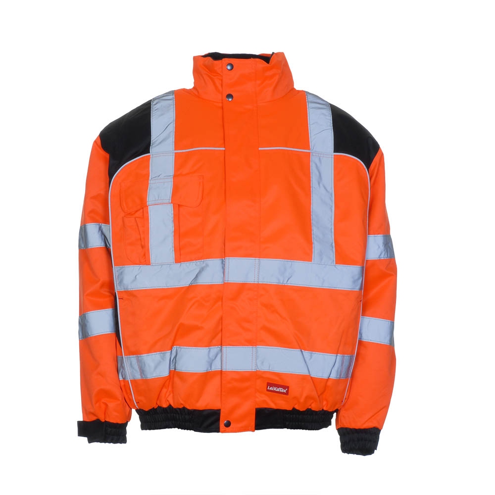 Leikatex 480960 High visibility jacket coat with hood orange/black