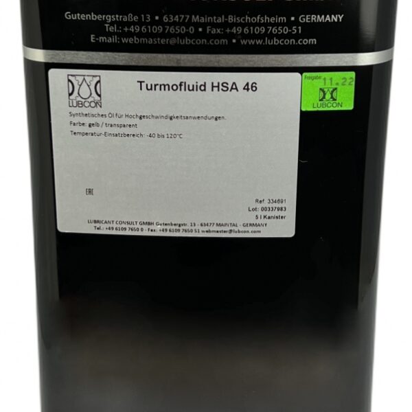 Lubcon Turmofluid HSA-46 Synthetic oil for low temperature 5L canister