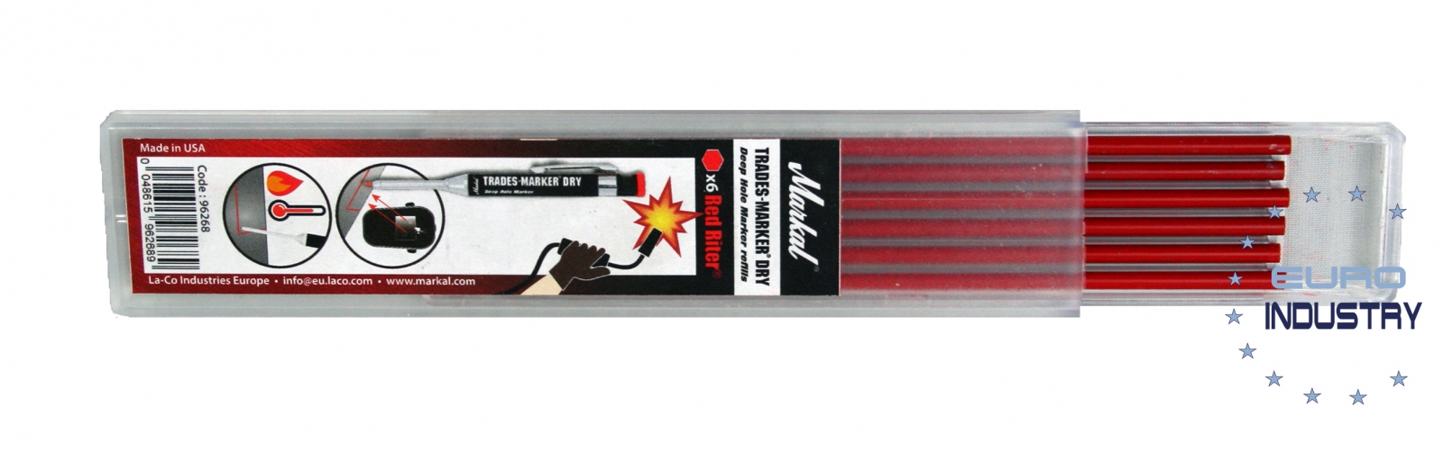Markal 96268 Pack of 6 red riter refill mines for TRADES-MARKER® DRY