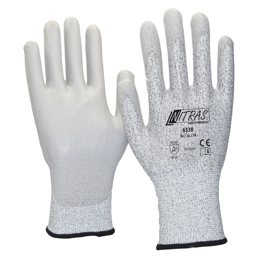 Antistatic Cut Protection Gloves level C Carbon/PU gray, Nitras 6330
