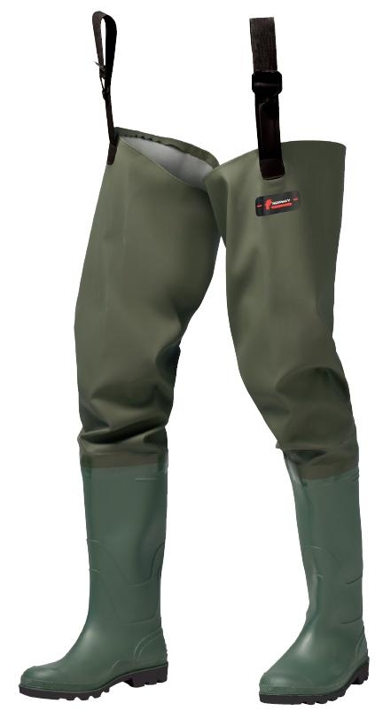 Thigh waders PVC/Polyester olive green 39-48, Norway 37140