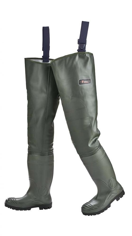 Premium Thigh Waders with steel toe safety boots S5 olive, Norway37150