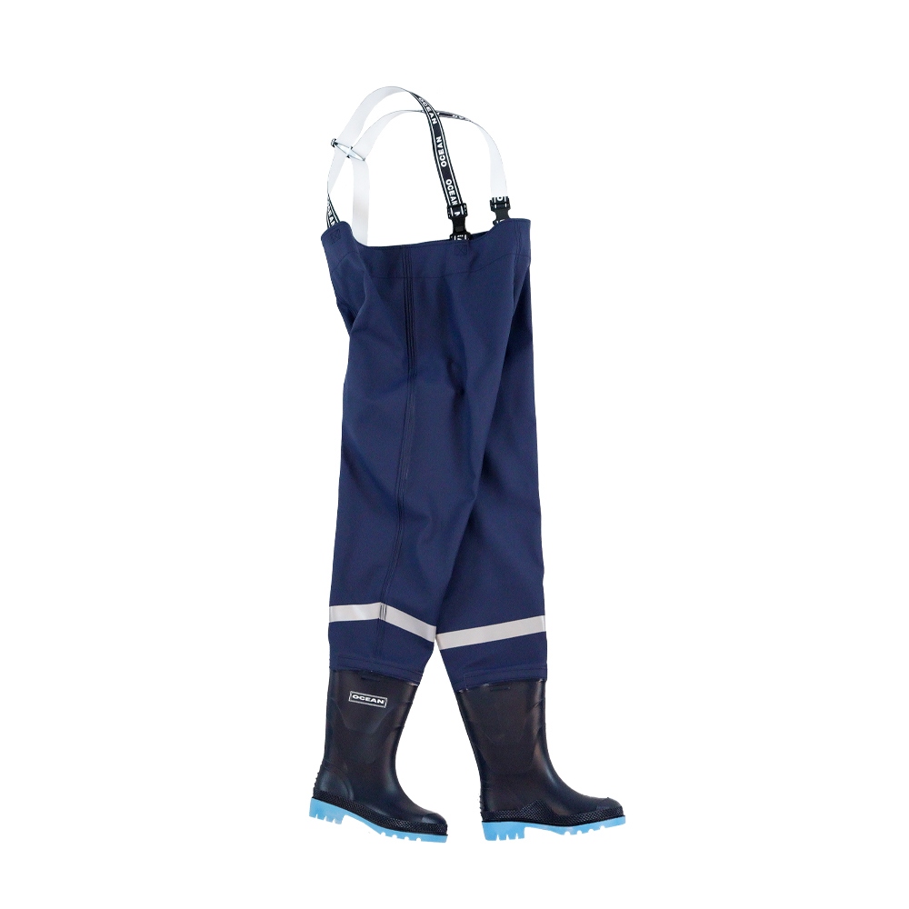 Ocean Junior Chest waders for Kids with rubber boots navy blue 28-41