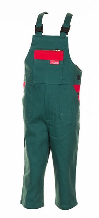 Planam 0166 Kids Dungarees green/red