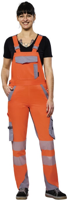 Women’s High Visibility Dungarees 36-54 orange/zinc, Planam 5935