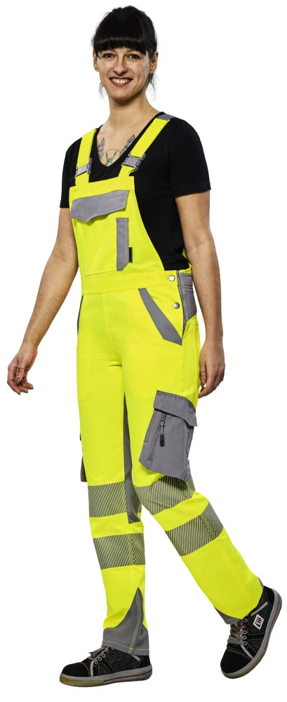 Women’s High Visibility Dungarees 36-54 yellow/zinc, Planam 5936